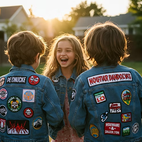 Custom Kids Patch Dark Blue Denim Jackets
