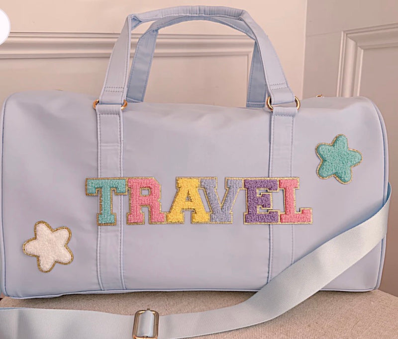 Custom Patch Light Blue Duffle Bag